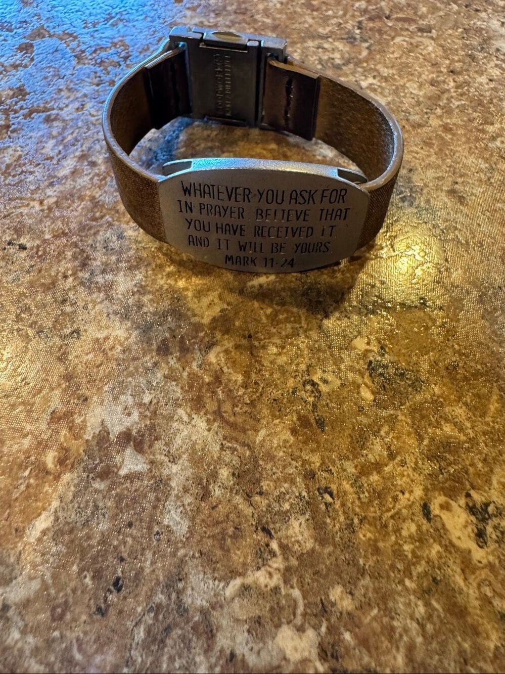Good Works Make A Difference Mark 11:24 Leather Bracelet Bible Verse Brown